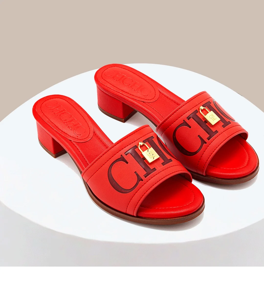 CH Fashion Monogram Print Elegant Design Women's Low Heeled Slippers Solid Color High Quality Metal Lock Simple Single Shoes