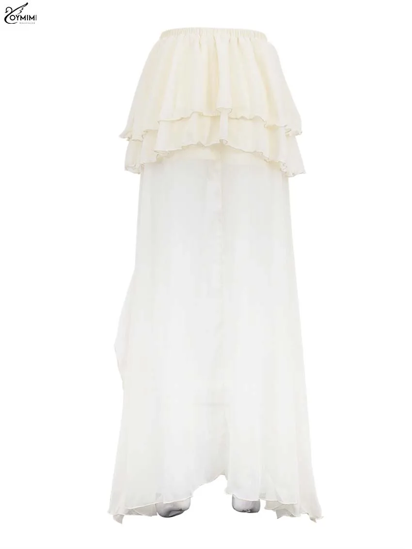 Oymimi Casual Apricot Loose Skirts For Women Fashion High Waisted Pleated Skirts Elegant Thin Floor-Length Skirt Female Clothing