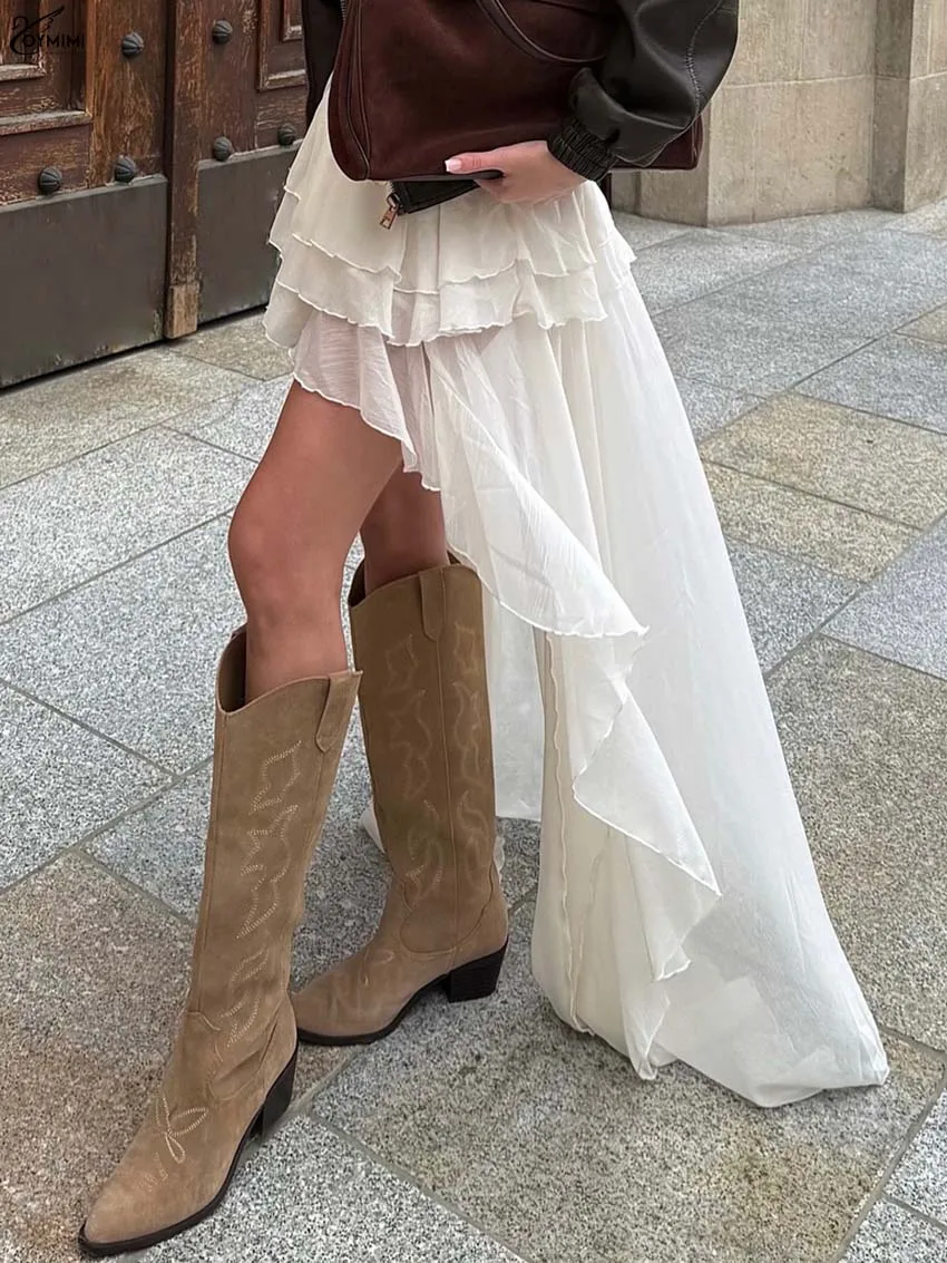 Oymimi Casual Apricot Loose Skirts For Women Fashion High Waisted Pleated Skirts Elegant Thin Floor-Length Skirt Female Clothing
