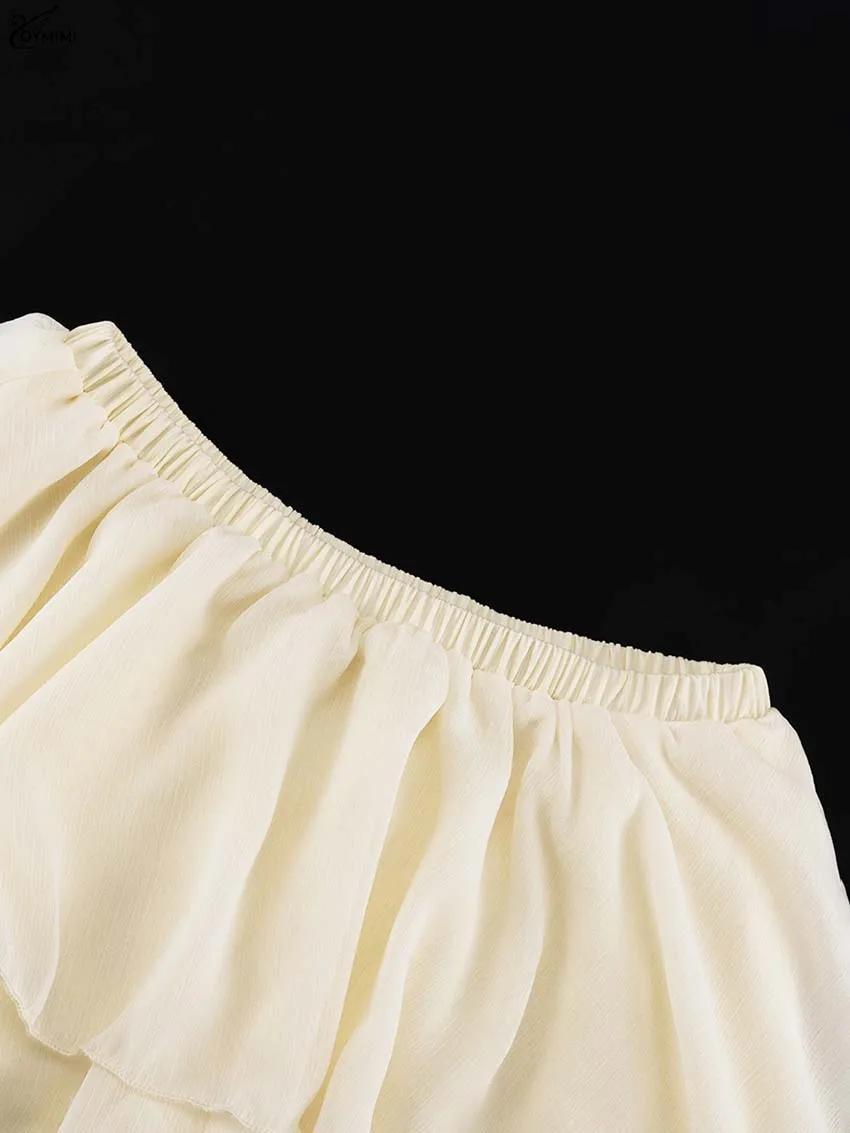 Oymimi Casual Apricot Loose Skirts For Women Fashion High Waisted Pleated Skirts Elegant Thin Floor-Length Skirt Female Clothing