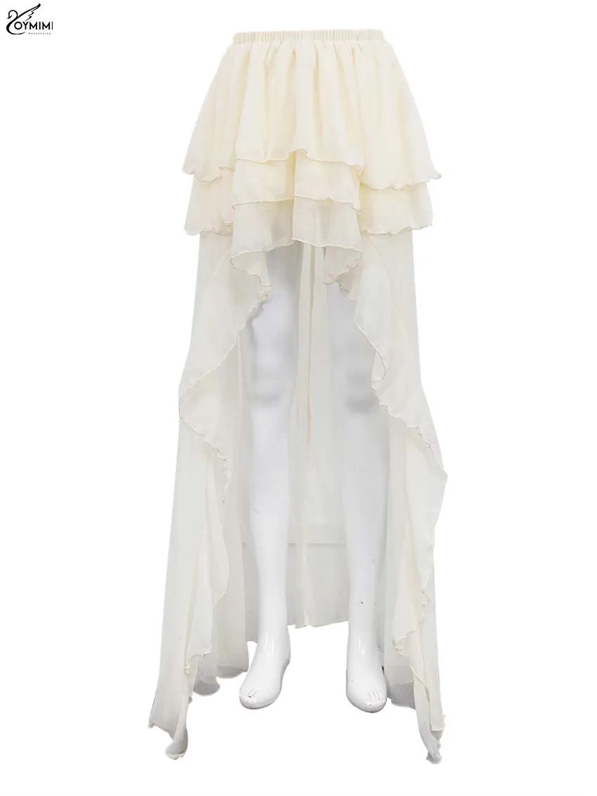 Oymimi Casual Apricot Loose Skirts For Women Fashion High Waisted Pleated Skirts Elegant Thin Floor-Length Skirt Female Clothing