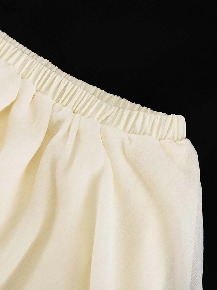 Oymimi Casual Apricot Loose Skirts For Women Fashion High Waisted Pleated Skirts Elegant Thin Floor-Length Skirt Female Clothing