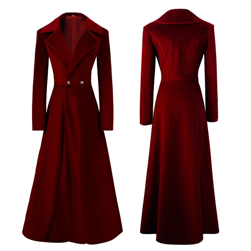 2026 Spring New Arrivals: Women's Red Long-Sleeve Trench Coat, Blue V-Neck Long Jacket, Black Vintage Overcoat.