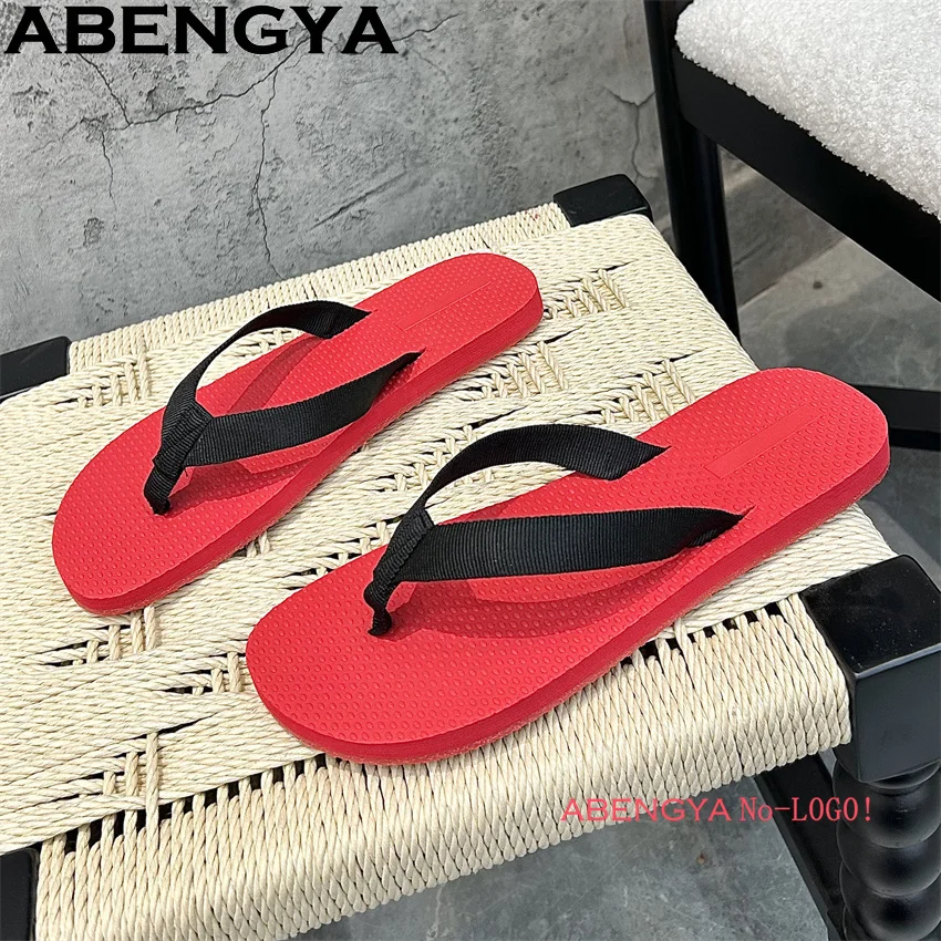 ABENGYA 2025 Summer New Hot Sale Flip Flops Flat Slippers Women 35-45 Plus Size Casual Beach Shoes Men Fashion Mules Slippers