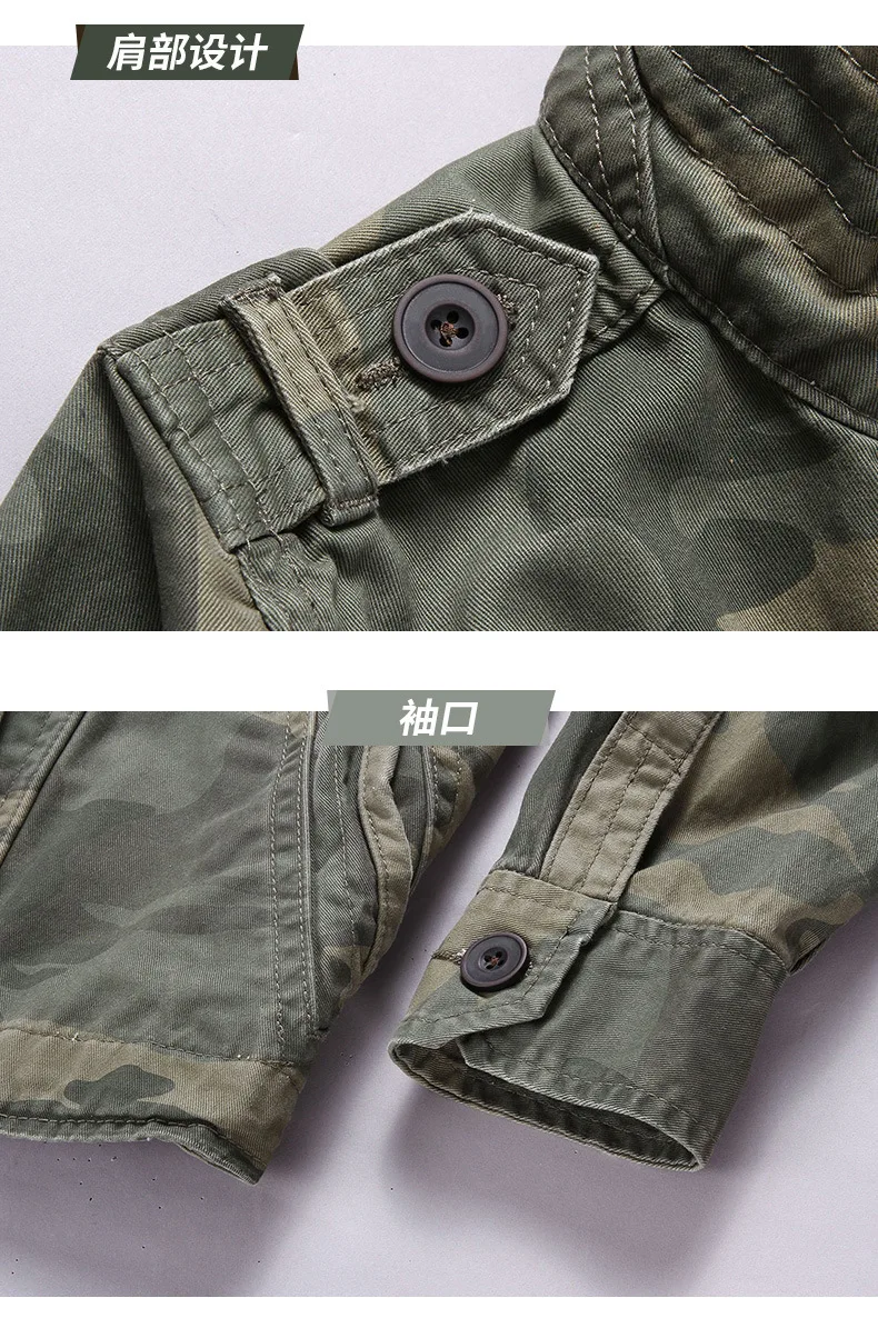 Men Camo Cargo Jacket Autumn Heavyweight Wash Cotton Windbreaker Jacket Military Camouflage Outdoor Sportswear Coat Multi Pocket