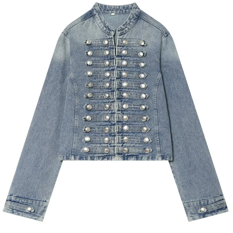 HXAO Women's Denim Jacket Coat Jeans Jacket Cropped White Blue Jean Jacket Woman Button Long Sleeve Casual Streetwear Outwear