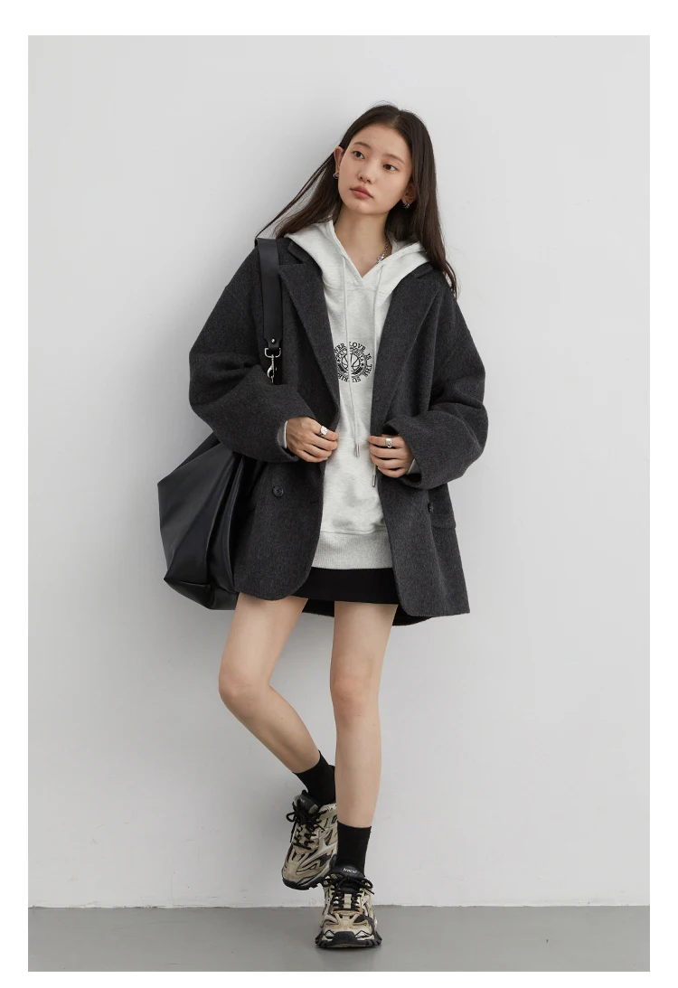 CHIC VEN Women Woolen Coats Loose Casual Oversize Double Breasted Double-sided Jacket Office Ladies Outerwear Autumn Winter 2026