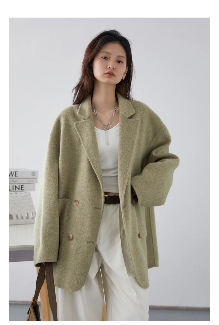 CHIC VEN Women Woolen Coats Loose Casual Oversize Double Breasted Double-sided Jacket Office Ladies Outerwear Autumn Winter 2026