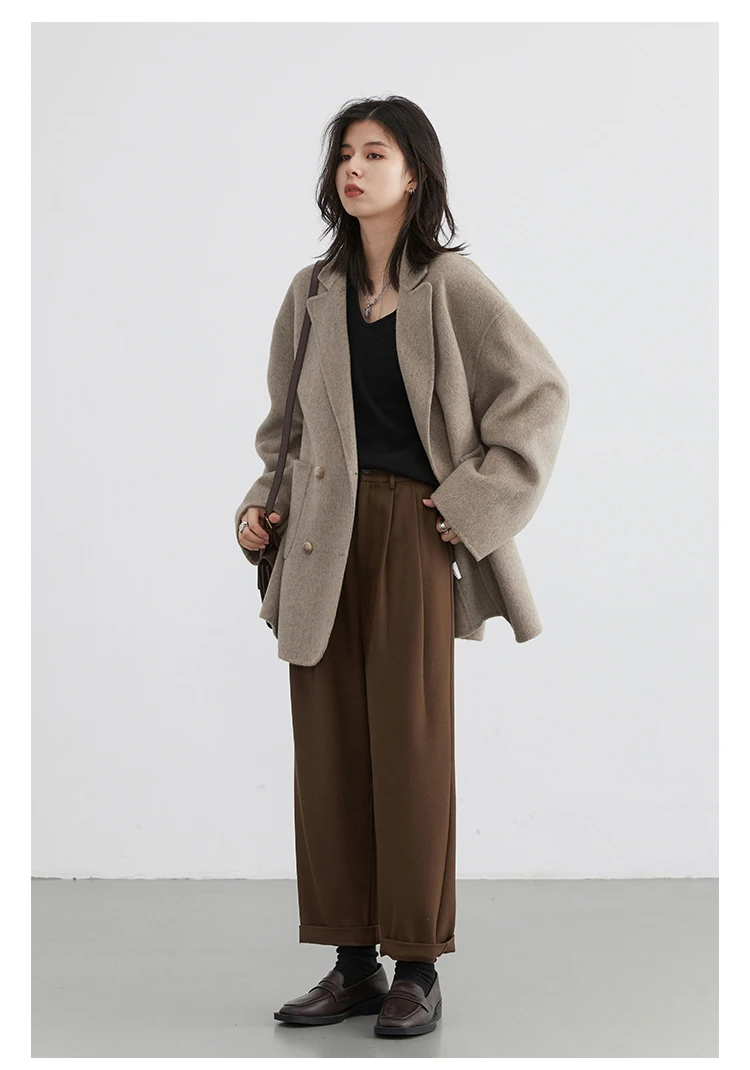 CHIC VEN Women Woolen Coats Loose Casual Oversize Double Breasted Double-sided Jacket Office Ladies Outerwear Autumn Winter 2026