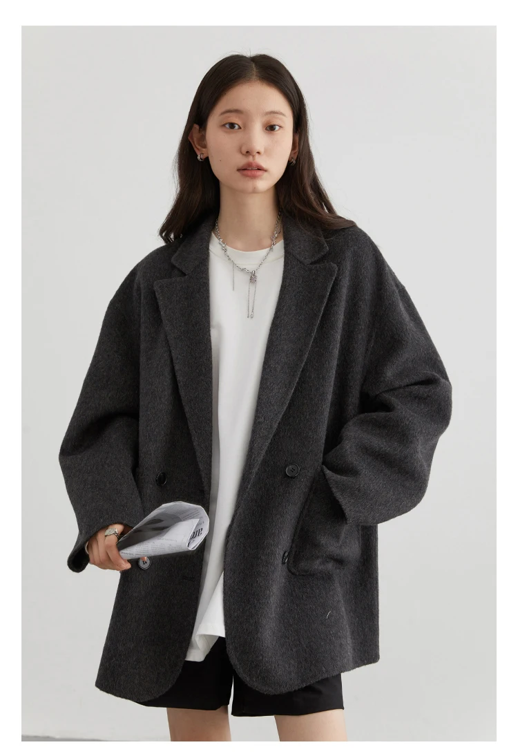 CHIC VEN Women Woolen Coats Loose Casual Oversize Double Breasted Double-sided Jacket Office Ladies Outerwear Autumn Winter 2026