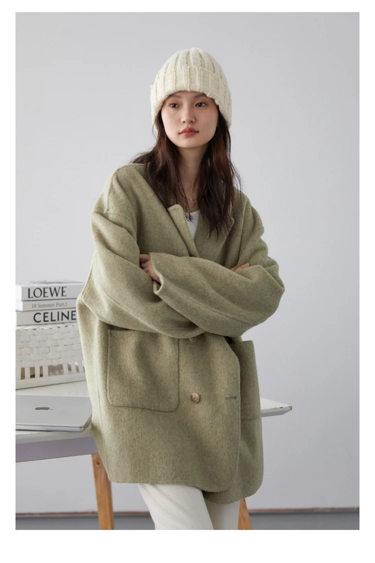 CHIC VEN Women Woolen Coats Loose Casual Oversize Double Breasted Double-sided Jacket Office Ladies Outerwear Autumn Winter 2026