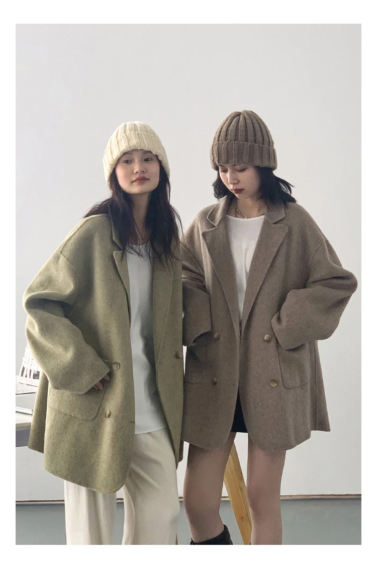 CHIC VEN Women Woolen Coats Loose Casual Oversize Double Breasted Double-sided Jacket Office Ladies Outerwear Autumn Winter 2026