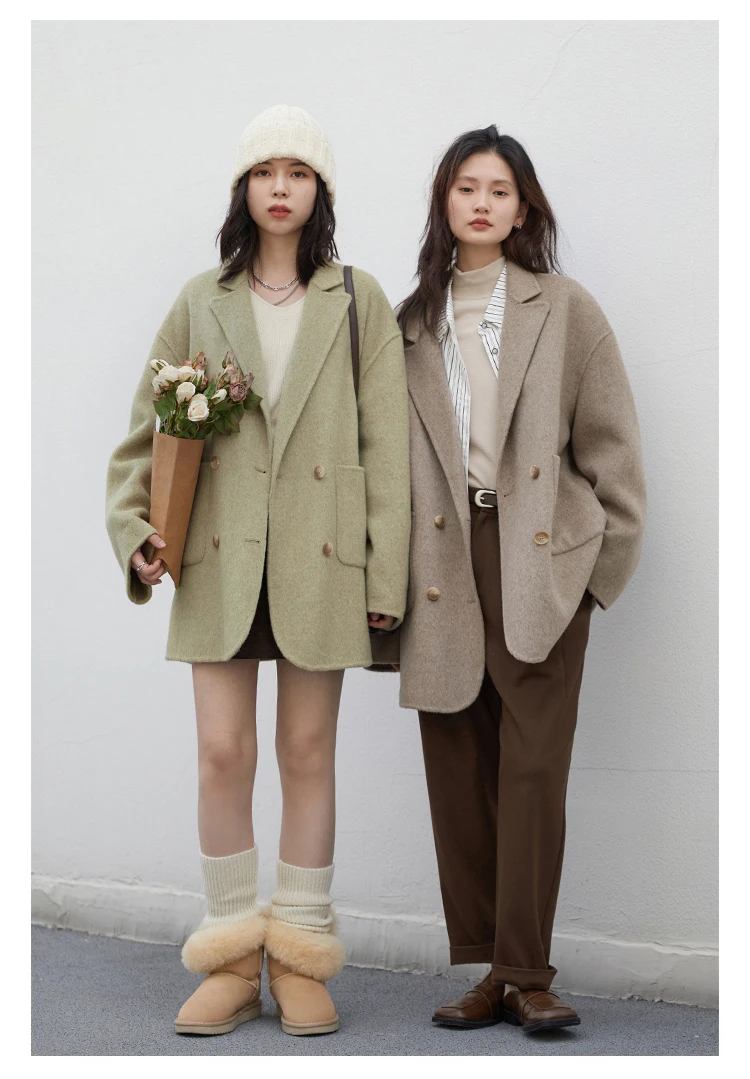 CHIC VEN Women Woolen Coats Loose Casual Oversize Double Breasted Double-sided Jacket Office Ladies Outerwear Autumn Winter 2026