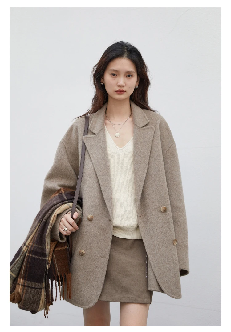 CHIC VEN Women Woolen Coats Loose Casual Oversize Double Breasted Double-sided Jacket Office Ladies Outerwear Autumn Winter 2026