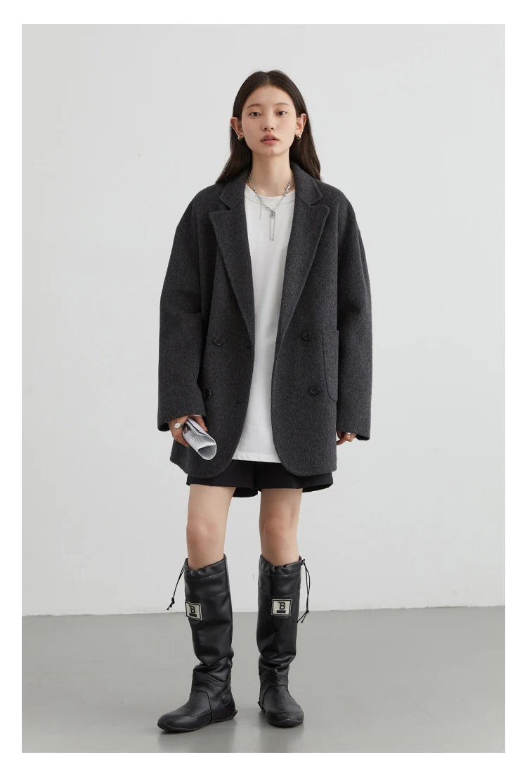 CHIC VEN Women Woolen Coats Loose Casual Oversize Double Breasted Double-sided Jacket Office Ladies Outerwear Autumn Winter 2026