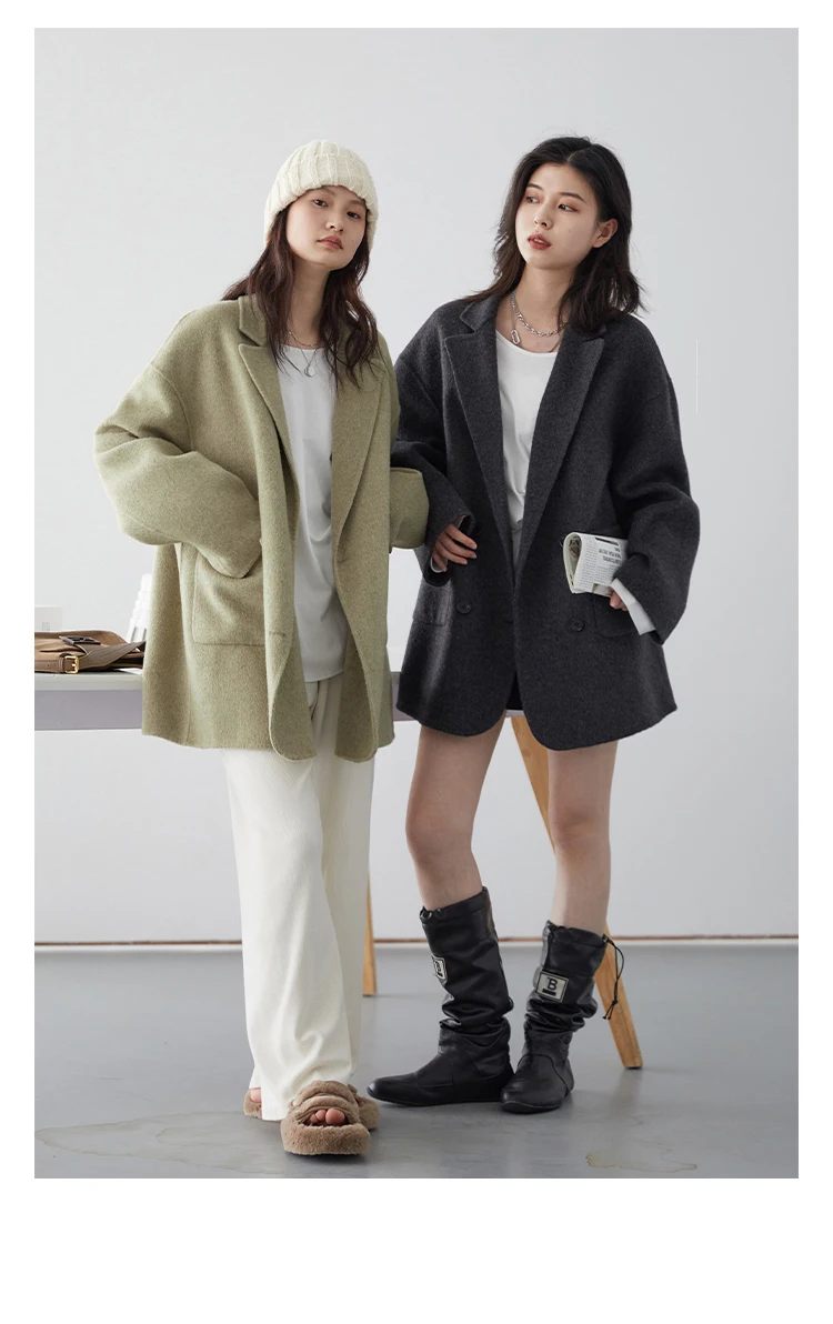 CHIC VEN Women Woolen Coats Loose Casual Oversize Double Breasted Double-sided Jacket Office Ladies Outerwear Autumn Winter 2026
