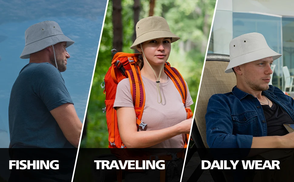 BOTVELA Bucket Hats for Unisex Summer Fishing Hat Breathable Foldable Wide Brim Sun UV Protection Hat
