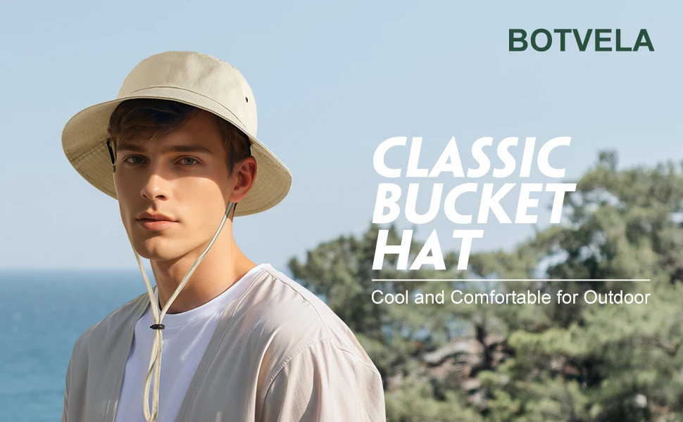 BOTVELA Bucket Hats for Unisex Summer Fishing Hat Breathable Foldable Wide Brim Sun UV Protection Hat