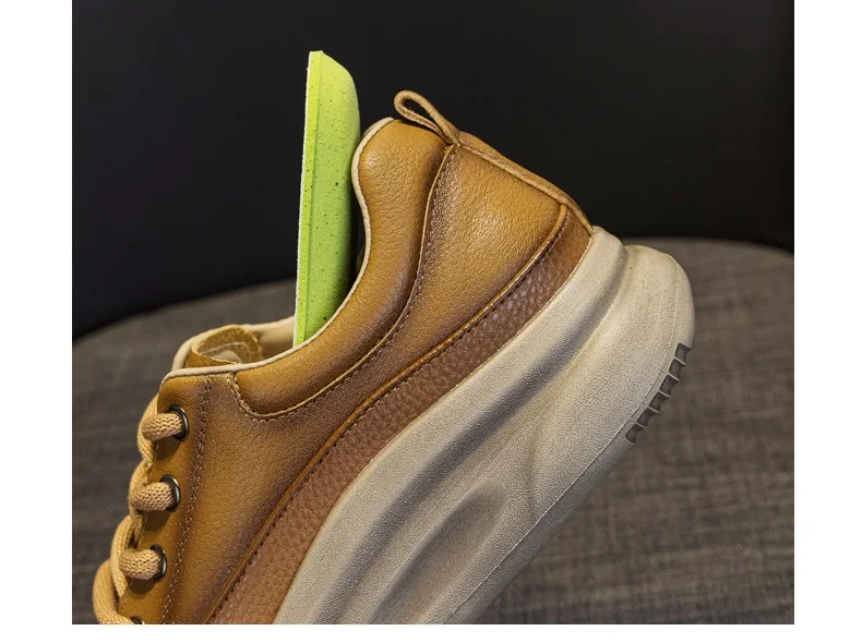 DRKANOL Fashion Women Thick Bottom Casual Sneakers Round Toe Genuine Cow Leather Chunky Platform Lace-Up Lightweight Shoes Lady