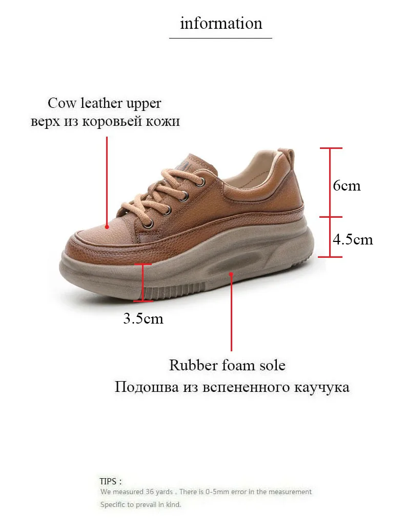 DRKANOL Fashion Women Thick Bottom Casual Sneakers Round Toe Genuine Cow Leather Chunky Platform Lace-Up Lightweight Shoes Lady