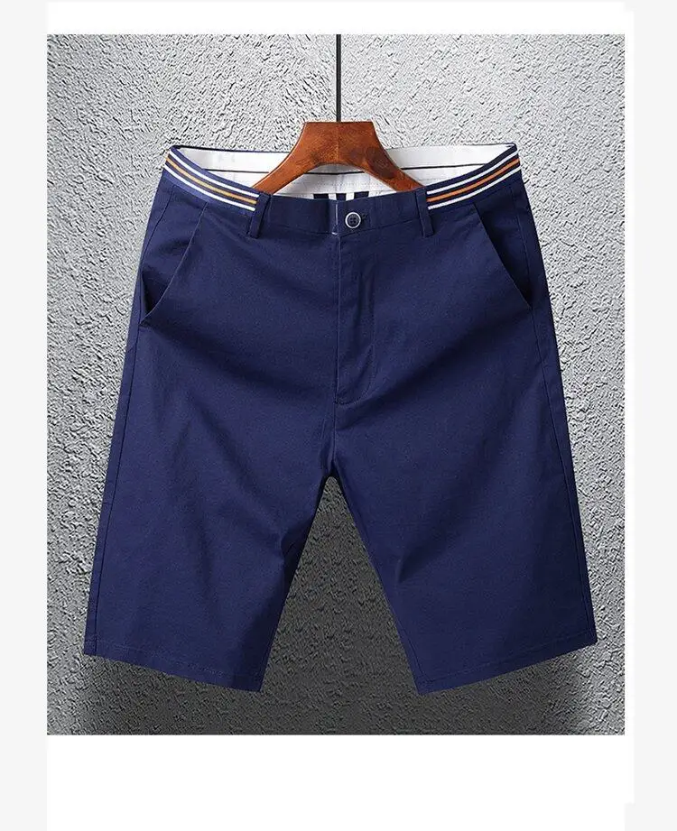 Mens Summer Casual Shorts Solid Color Business Casual Elastic Five Quarter Pants Cotton Breathable Workwear Shorts Men Clothing