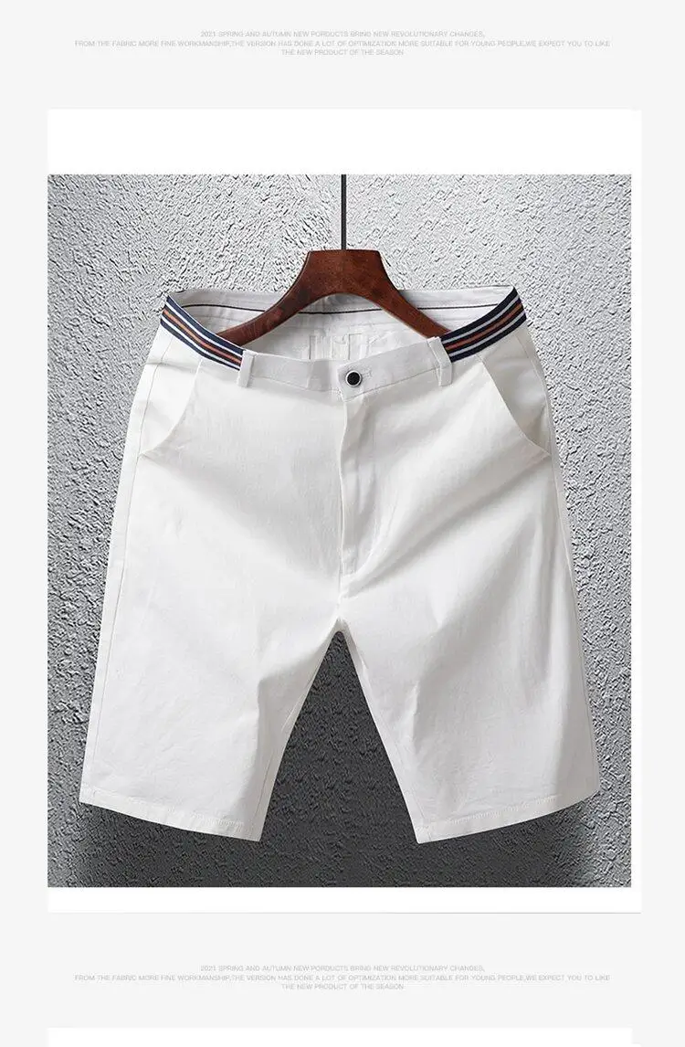 Mens Summer Casual Shorts Solid Color Business Casual Elastic Five Quarter Pants Cotton Breathable Workwear Shorts Men Clothing