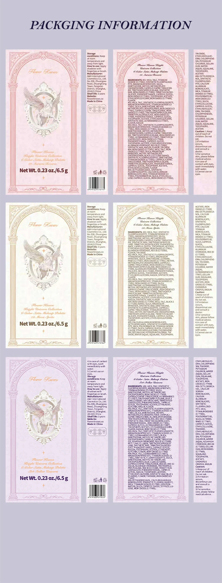 Flower Knows Knight Unicorn Collection 6-Color Satin Makeup Palette