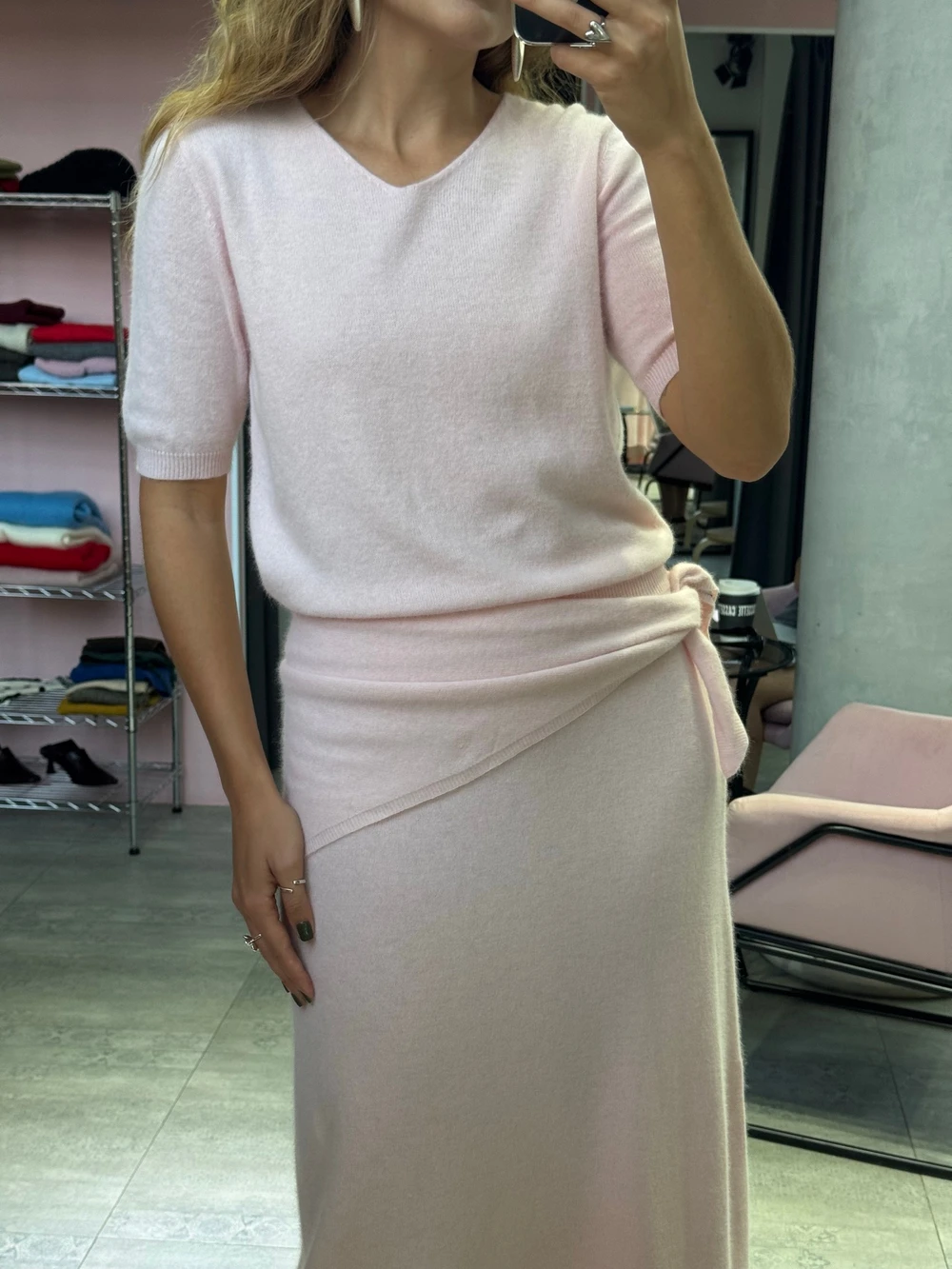 Hirsionsan Soft Loose Sets Women Three Pieces Short Sleeve Tops & Skirt Elegant Female Outfits Soft Tracksuit with Scaf 2026 New