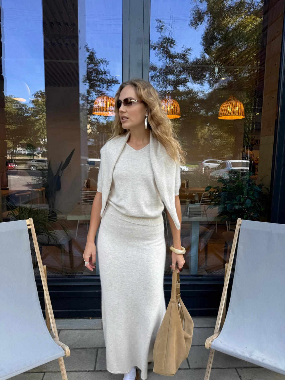 Hirsionsan Soft Loose Sets Women Three Pieces Short Sleeve Tops & Skirt Elegant Female Outfits Soft Tracksuit with Scaf 2026 New