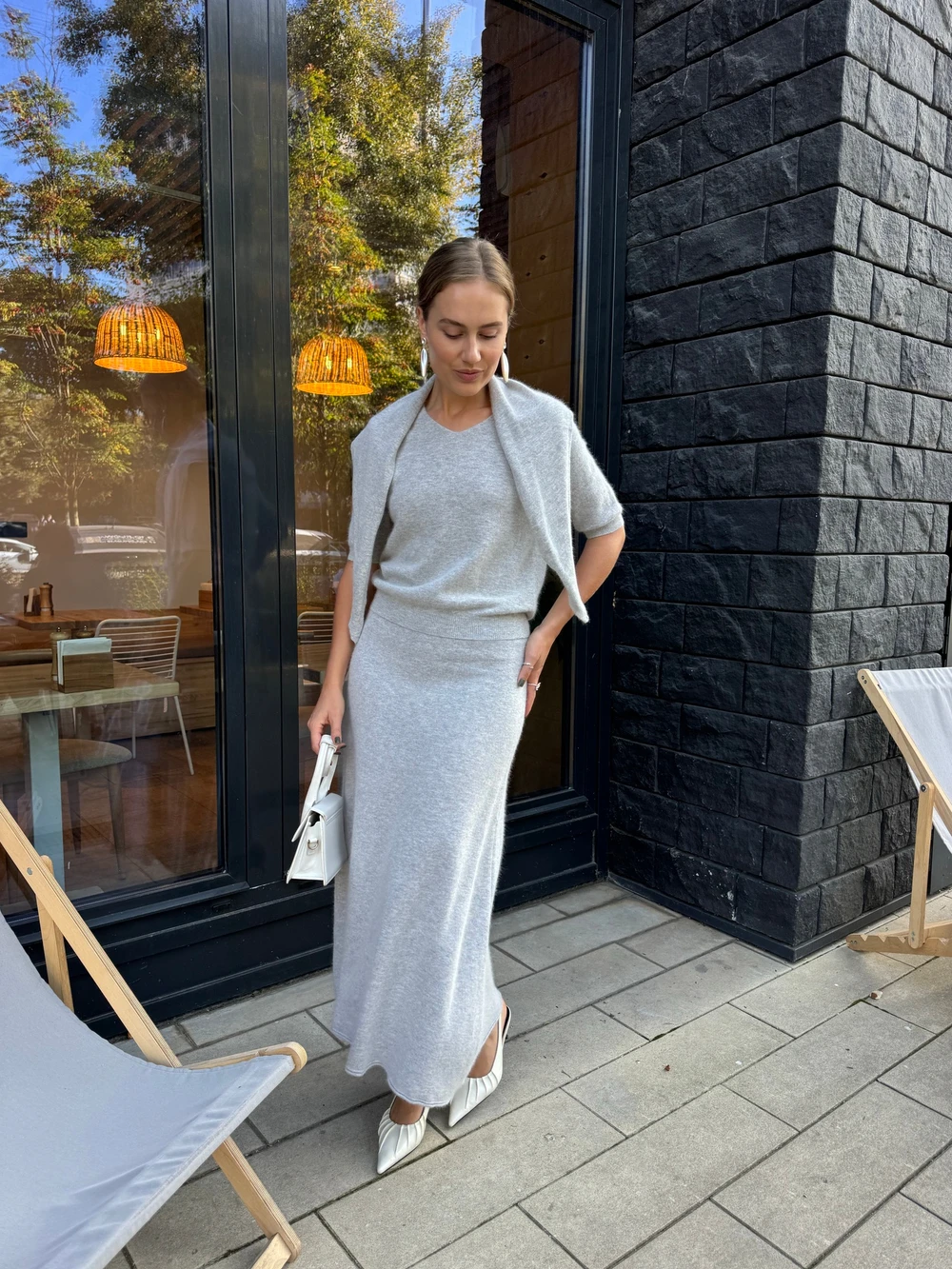 Hirsionsan Soft Loose Sets Women Three Pieces Short Sleeve Tops & Skirt Elegant Female Outfits Soft Tracksuit with Scaf 2026 New