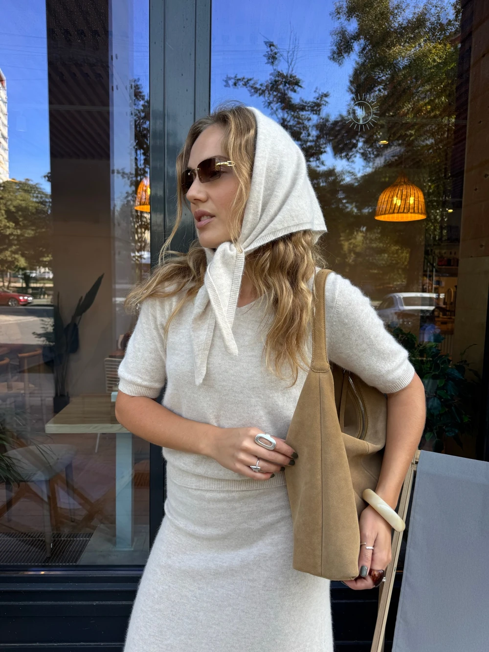 Hirsionsan Soft Loose Sets Women Three Pieces Short Sleeve Tops & Skirt Elegant Female Outfits Soft Tracksuit with Scaf 2026 New