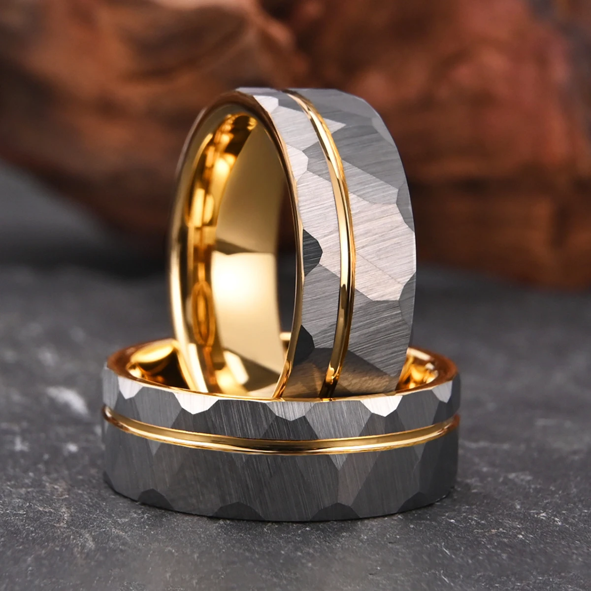 8MM Hammered Tungsten Carbide Ring Men's Wedding Bands Anillos Bague Homme Pareja De Compromiso Fashion Jewelry Engagement Rings