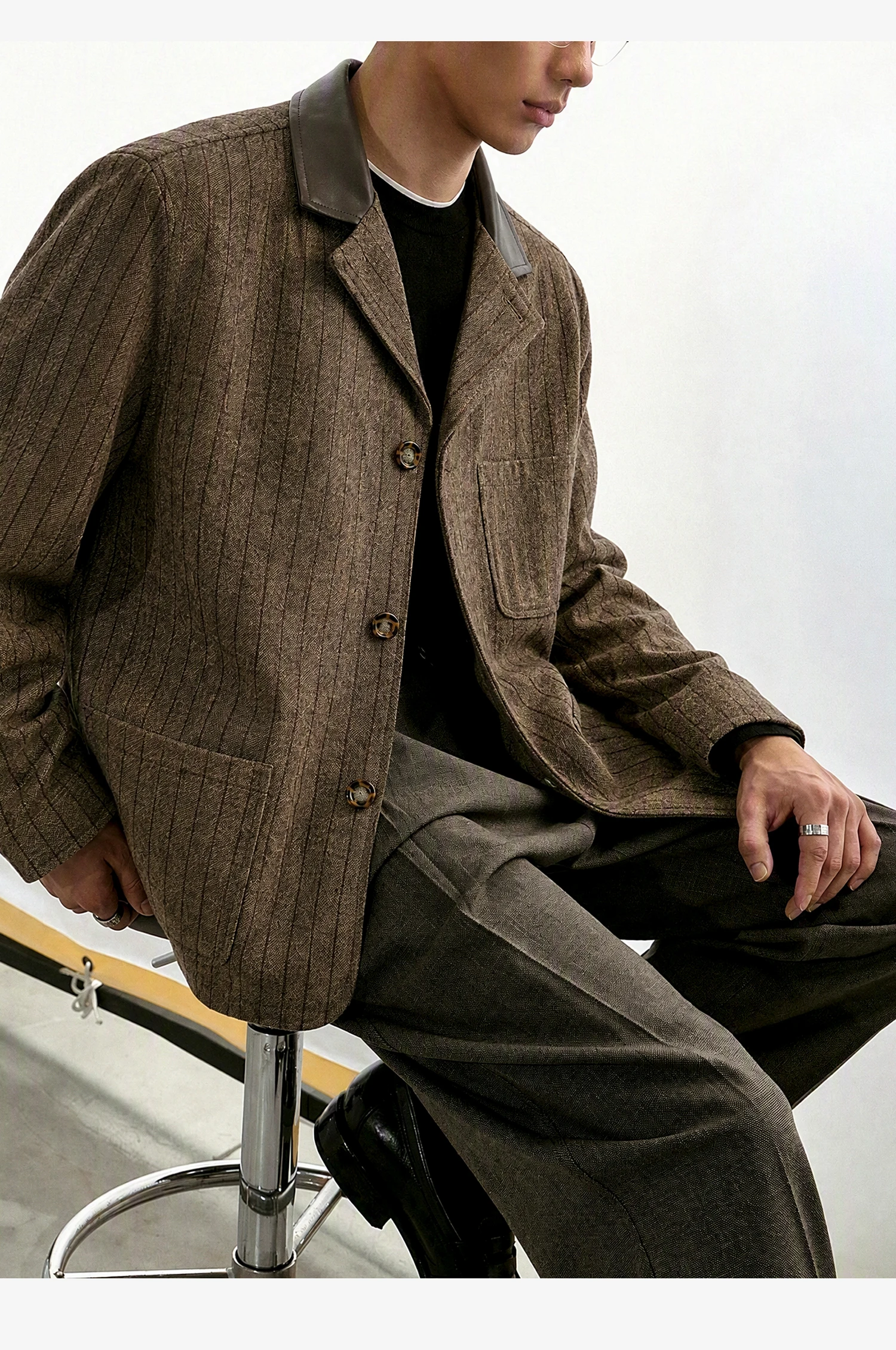Men Retro Old Money Fashion Stripe Loose Casual Suit Blazer Jacket Man Spring Autumn Commute Business Suit Coat Outerwear
