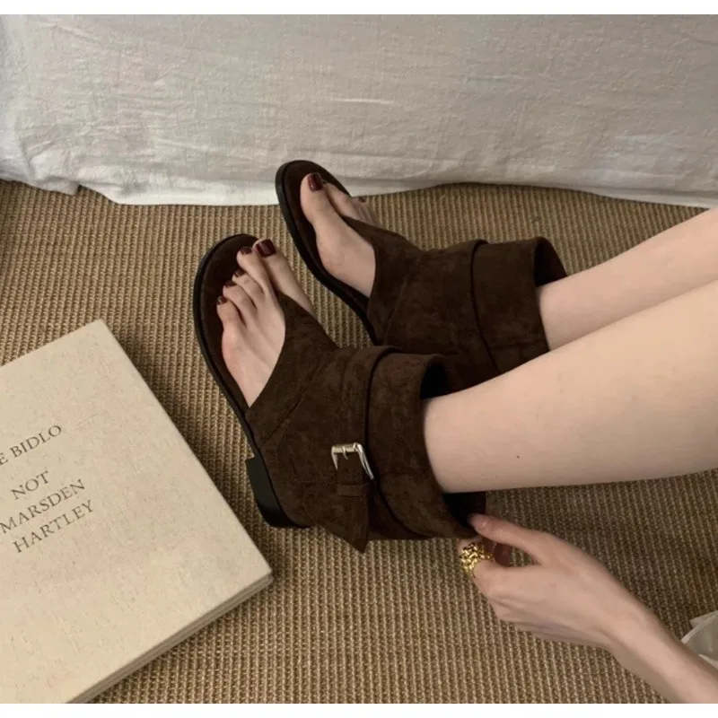 2025Spring Clip Toe Flats Sandals Summer Fashion Trend Trouser Legs Boots Casual Dress Street Style Shoes