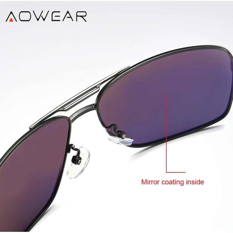 AOWEAR Luxury Square Sunglasses Men Polarized Retro Mirror Sun Glasses for Man Women Vintage Shades Eyewear with Case