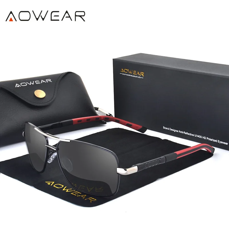 AOWEAR Luxury Square Sunglasses Men Polarized Retro Mirror Sun Glasses for Man Women Vintage Shades Eyewear with Case