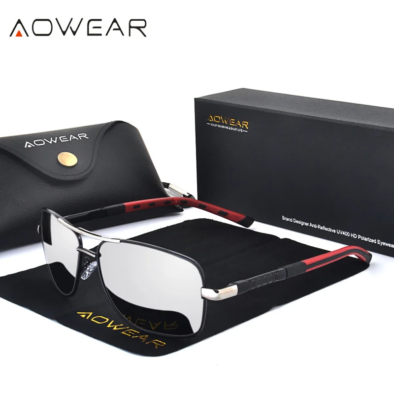 AOWEAR Luxury Square Sunglasses Men Polarized Retro Mirror Sun Glasses for Man Women Vintage Shades Eyewear with Case