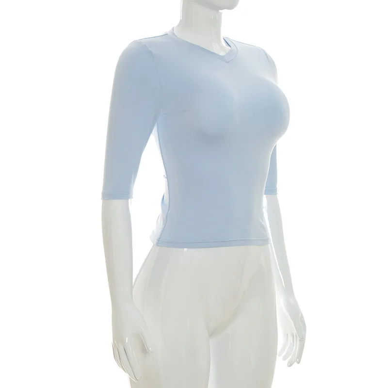 Talenza Women's Bodycon Tops Fashion Sexy V Neck Solid Summer New Tops Casual Commuting Streetwear Chic Simple Women's T-Shirts