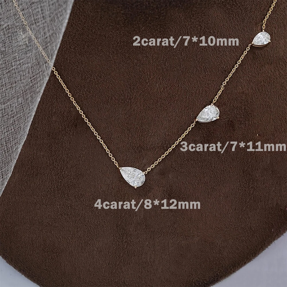 3-Stones Waterdrop Moissanite Pendant Necklace for Women 925 Silver 4-3-2Carat East West Pear Cut Diamond Neckchain Fine Jewelry