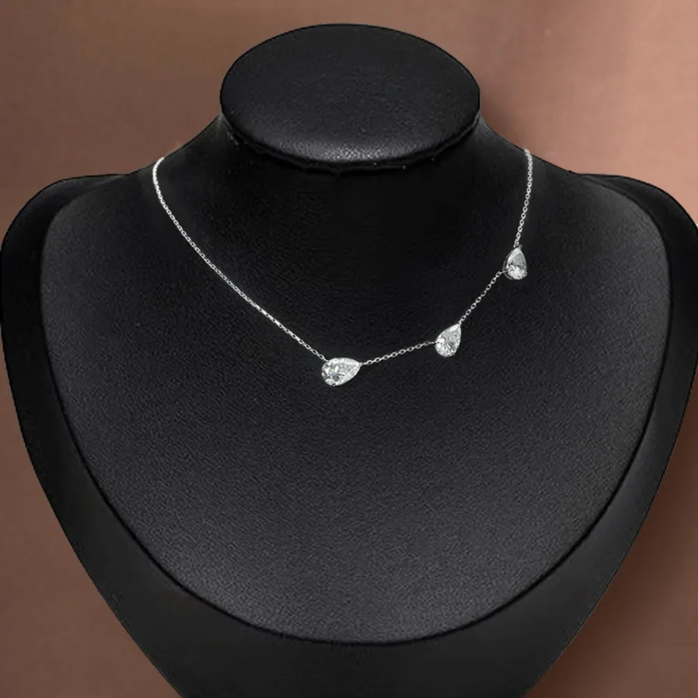 3-Stones Waterdrop Moissanite Pendant Necklace for Women 925 Silver 4-3-2Carat East West Pear Cut Diamond Neckchain Fine Jewelry