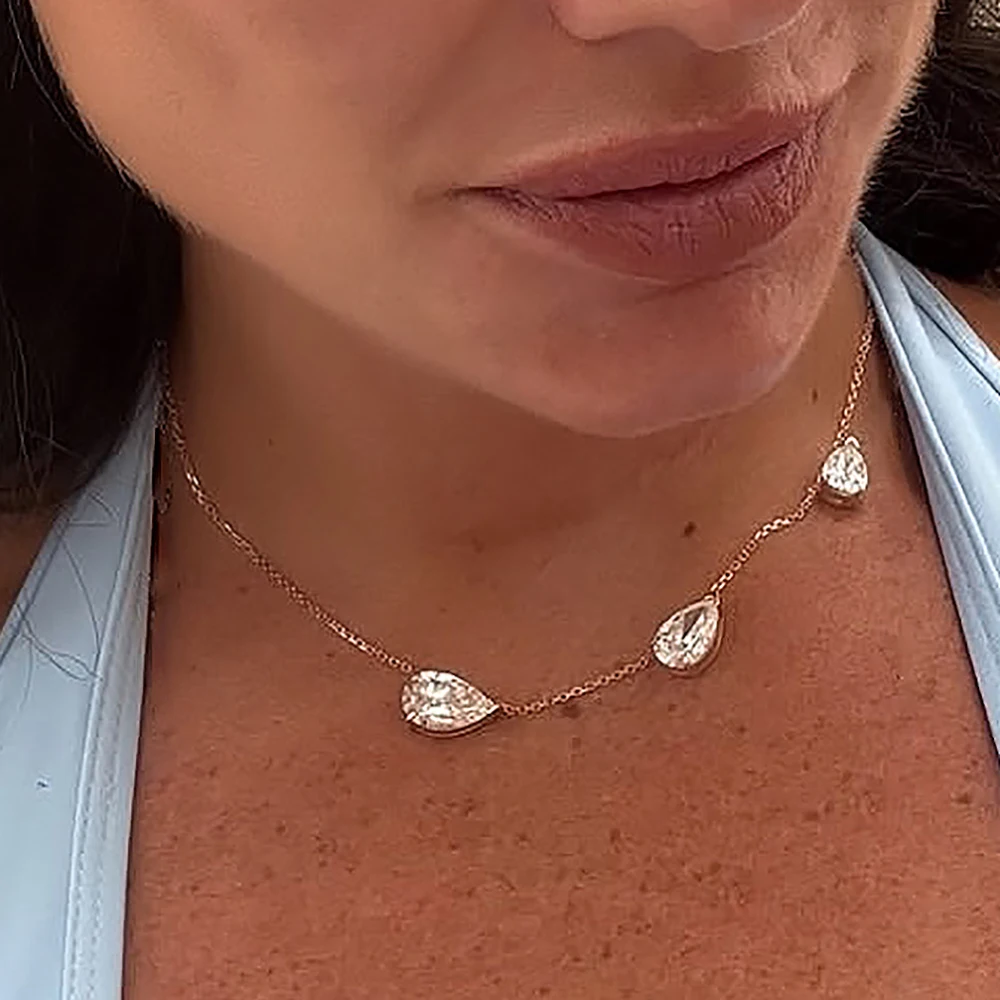 3-Stones Waterdrop Moissanite Pendant Necklace for Women 925 Silver 4-3-2Carat East West Pear Cut Diamond Neckchain Fine Jewelry