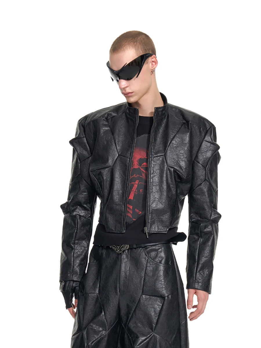 Mauroicardi Spring Autumn Cool Handsome Short Deconstruction Pu Leather Jacket Men Luxury Designer Punk Style Clothes Streetwear