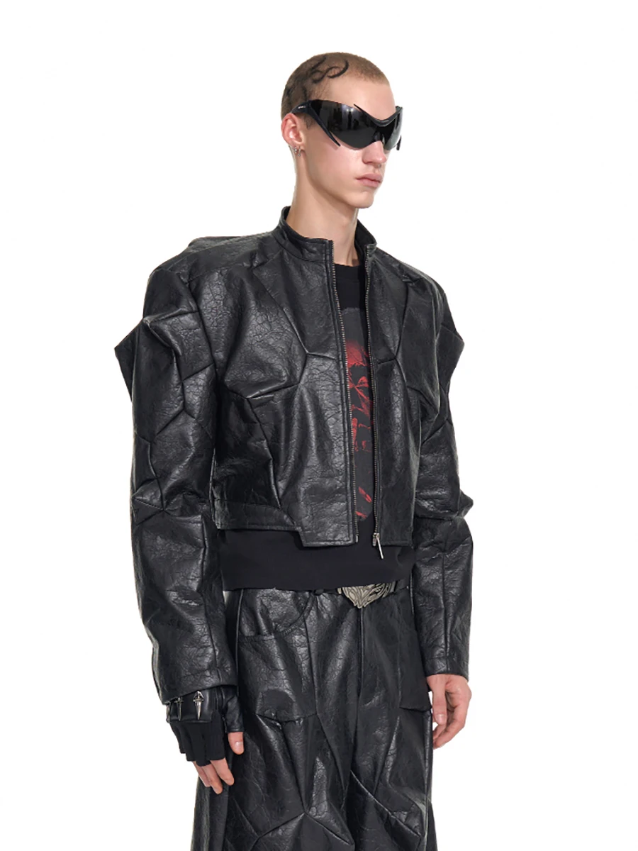 Mauroicardi Spring Autumn Cool Handsome Short Deconstruction Pu Leather Jacket Men Luxury Designer Punk Style Clothes Streetwear