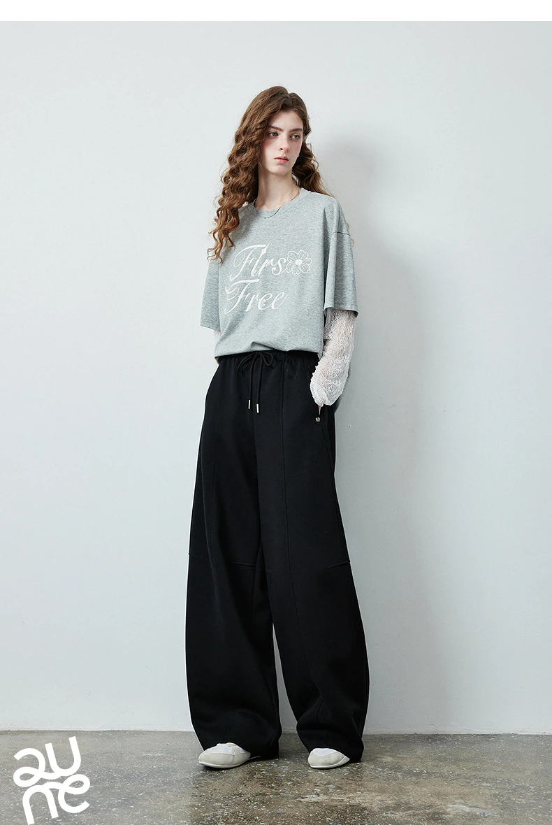 TOYOUTH Women's High Waist Curved Leg Sweatpants 2026 Fall New Arrival Elastic Waist Seam Detail Slimming Loose Fit Athletic