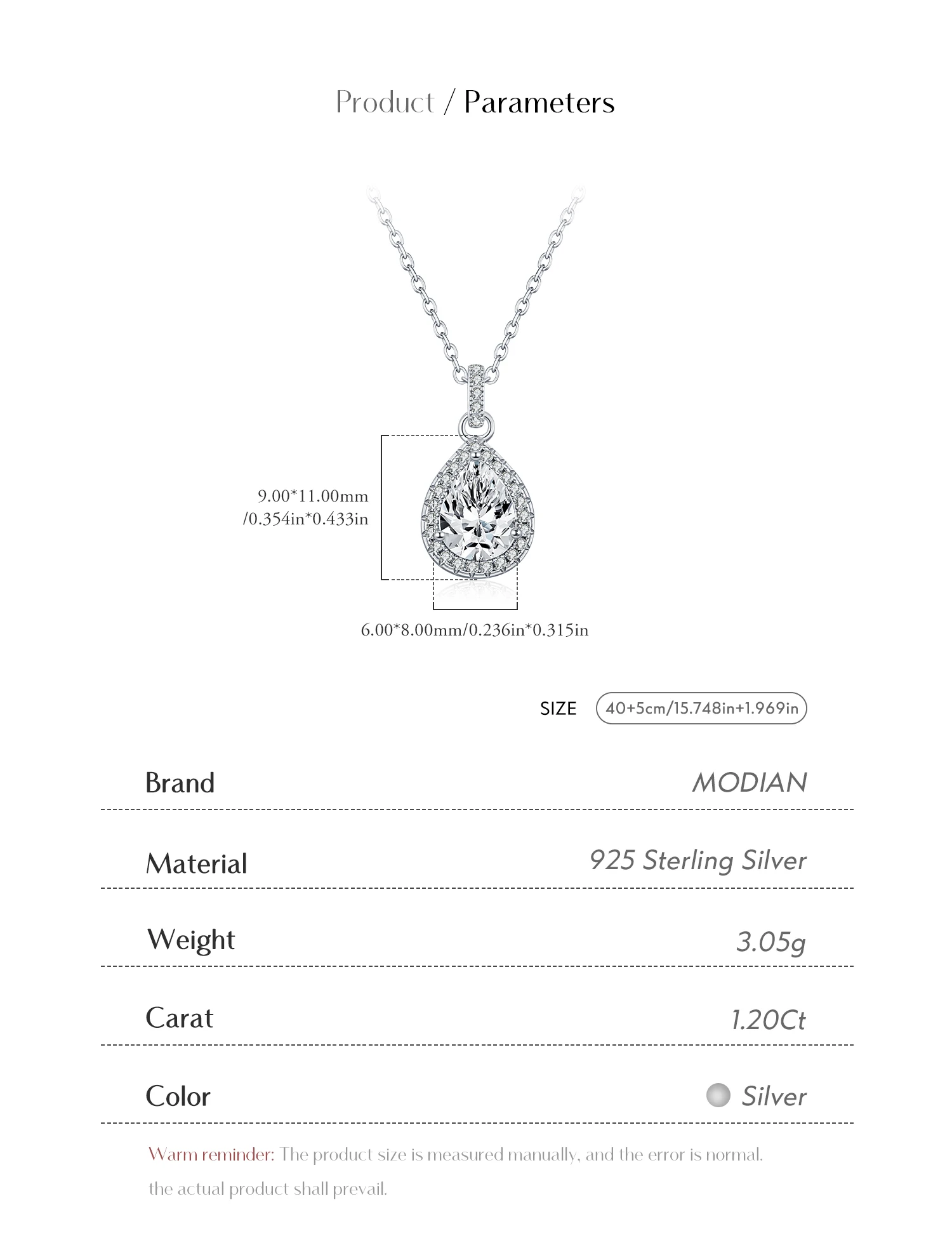 MODIAN 1.2CT Water Drop Moissanite Wedding Necklaces 925 Sterling Silver Exquisite Pendant Necklace For Women Statement Jewelry