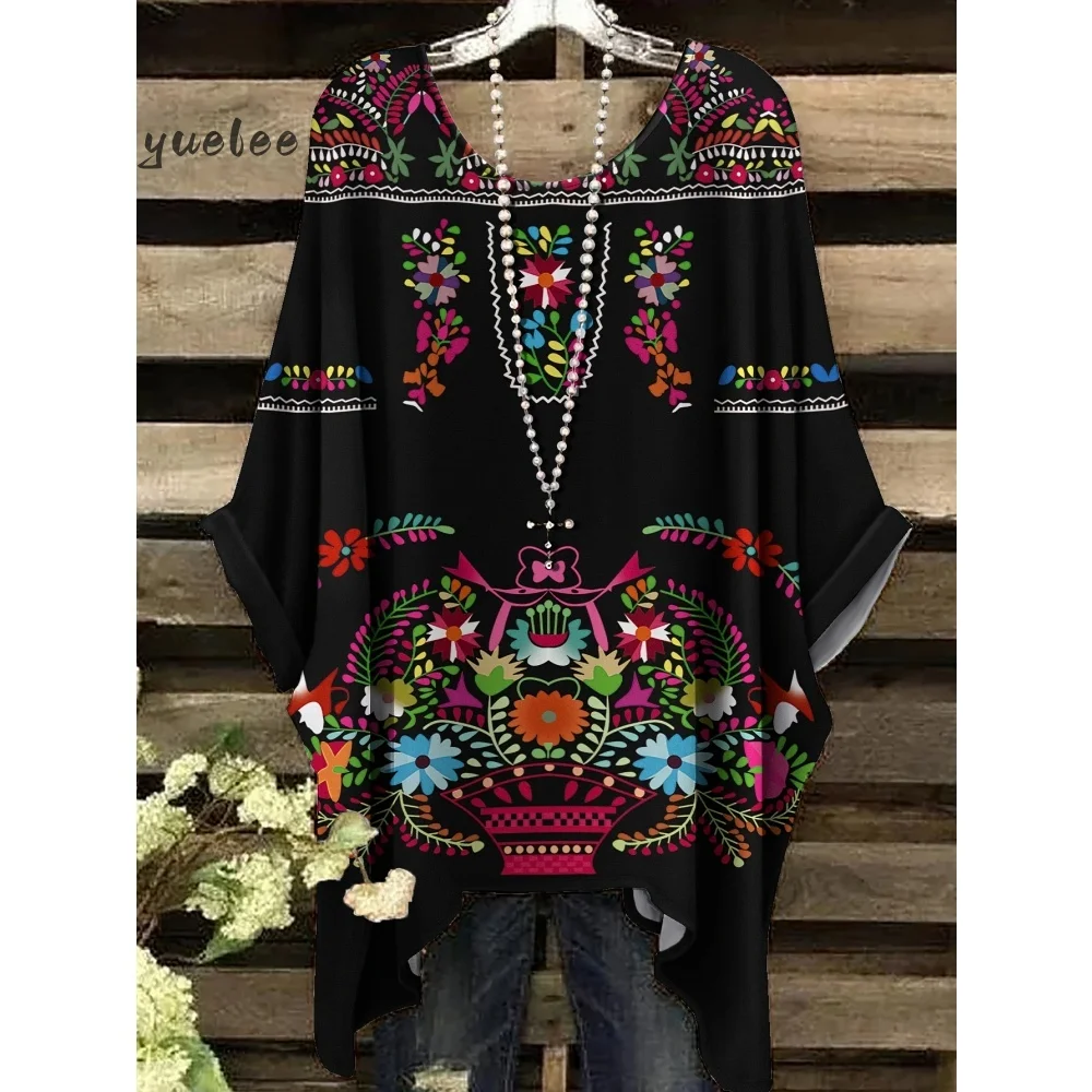 Woman Clothes Bohemian Floral Tunic Plus Size Women's Bohemian Floral Print Tunic T-Shirt Short Sleeve O-Neck Casual Clothings