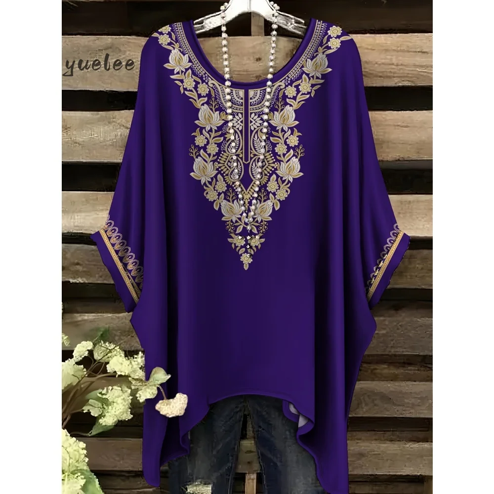 Woman Clothes Bohemian Floral Tunic Plus Size Women's Bohemian Floral Print Tunic T-Shirt Short Sleeve O-Neck Casual Clothings