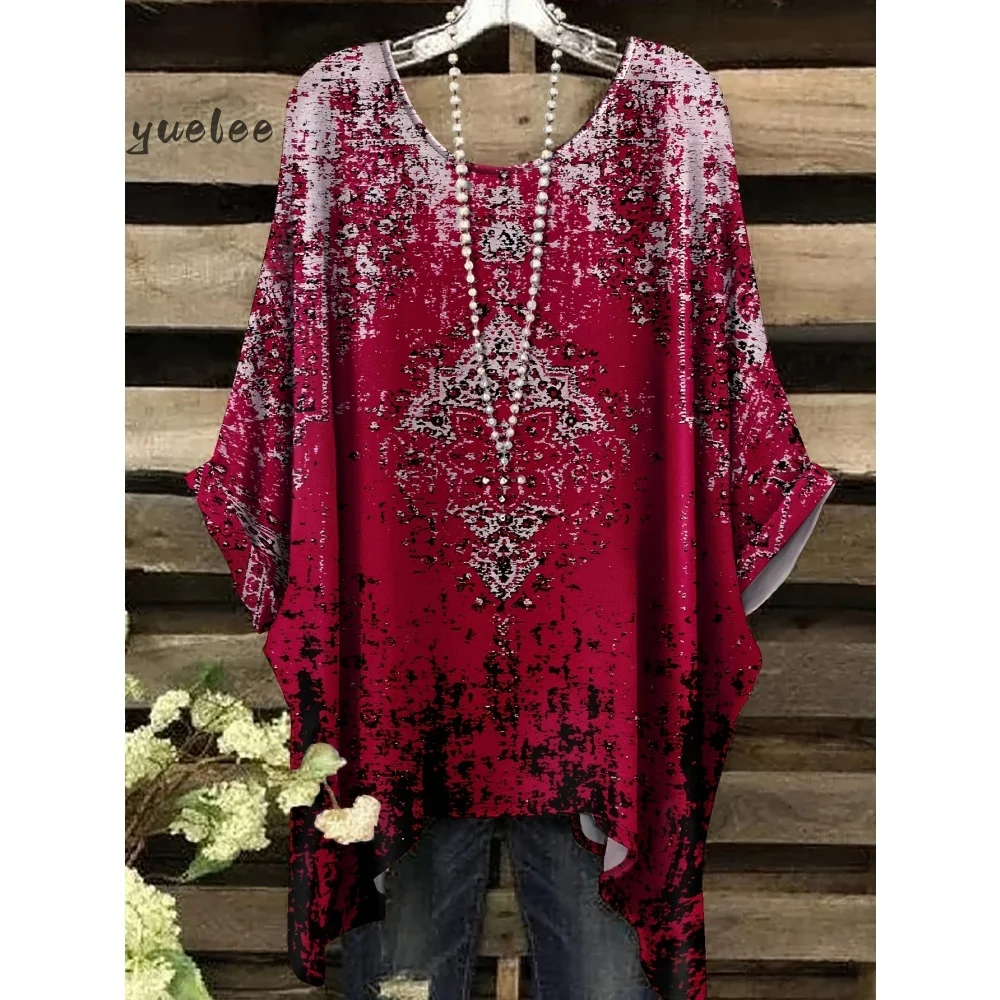 Woman Clothes Bohemian Floral Tunic Plus Size Women's Bohemian Floral Print Tunic T-Shirt Short Sleeve O-Neck Casual Clothings