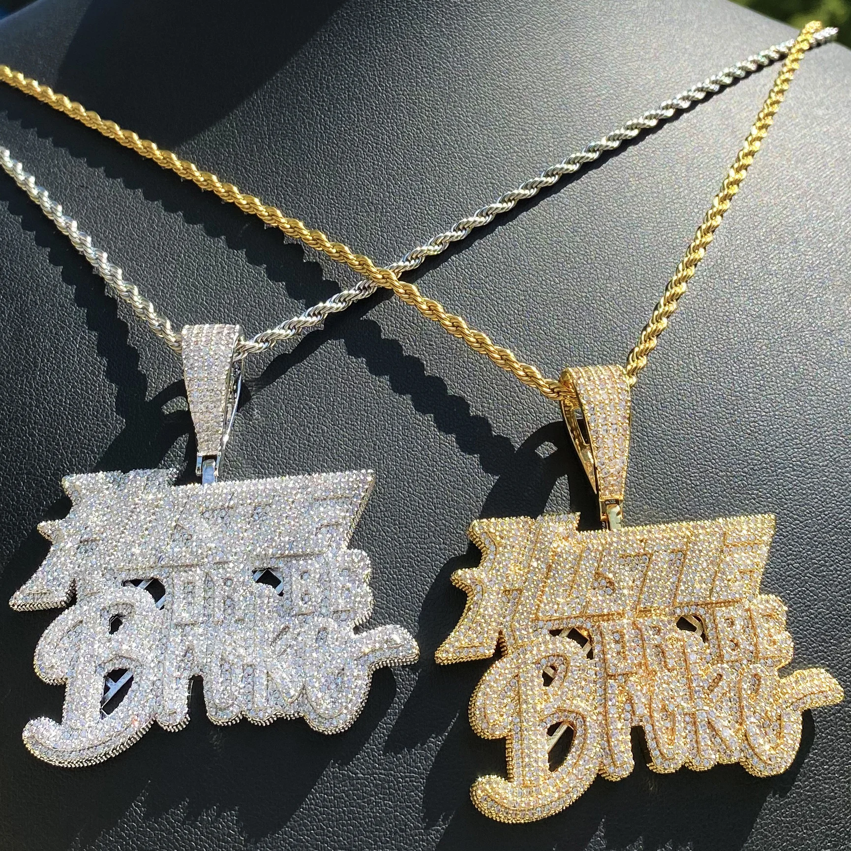 Aokaishen Iced Out Hustle Or Be Broke Necklace Pendant for Men Prong Setting Real Gold Plated Hip Hop Jewelry