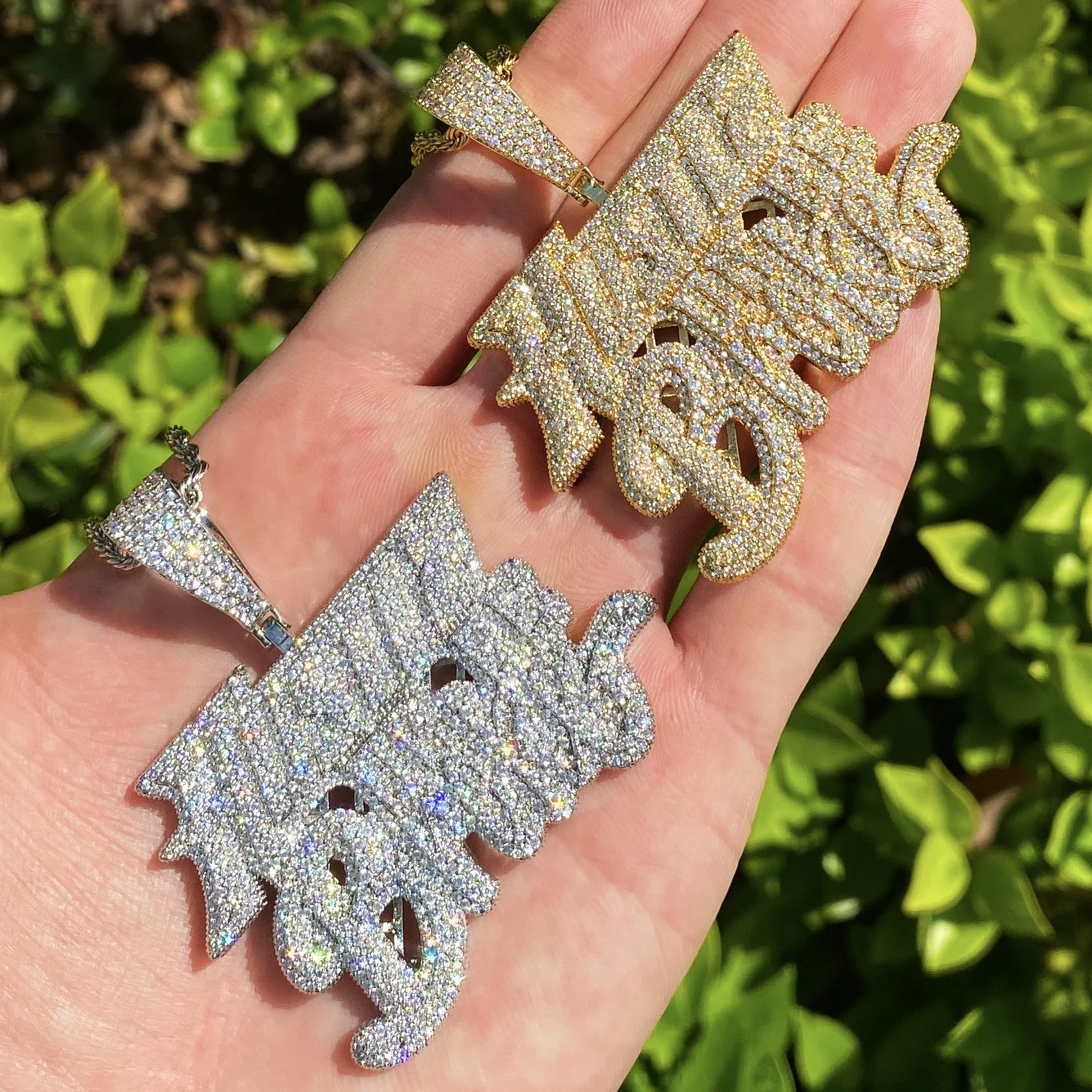 Aokaishen Iced Out Hustle Or Be Broke Necklace Pendant for Men Prong Setting Real Gold Plated Hip Hop Jewelry